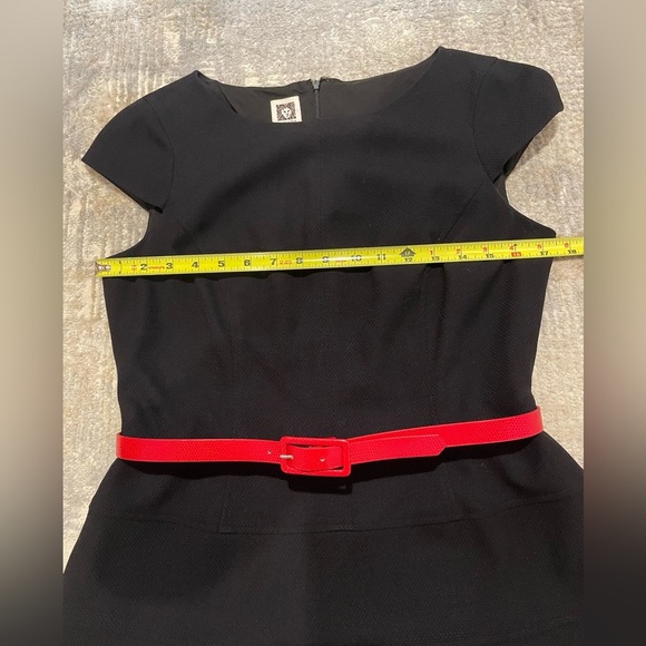 Anne Klein Black Fit & Flare Capped Sleeve Midi Dress Red Belt Women’s Size 8 - Picture 7 of 8